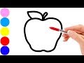 Drawing fruits : apple, peach, banana, pear and coloring for kids toddlers | Sunny Colours ☆