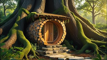 Building a Warm Survival Shelter Inside an Ancient Tree in the Rainforest