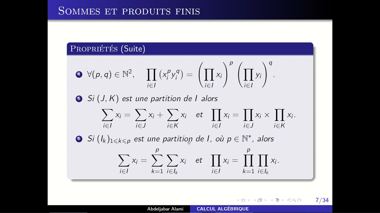 Calcul algébrique - Notations et propriétés