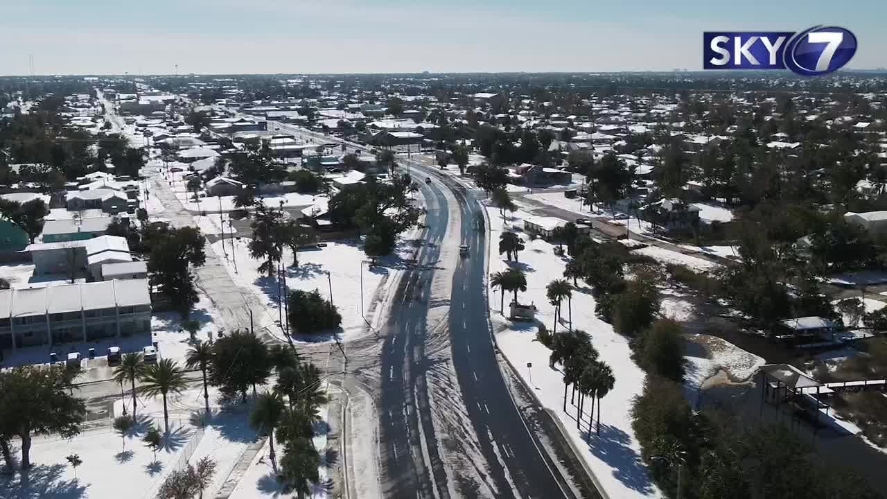 Drone footage shows snow turn Lynn Haven into storybook winter town