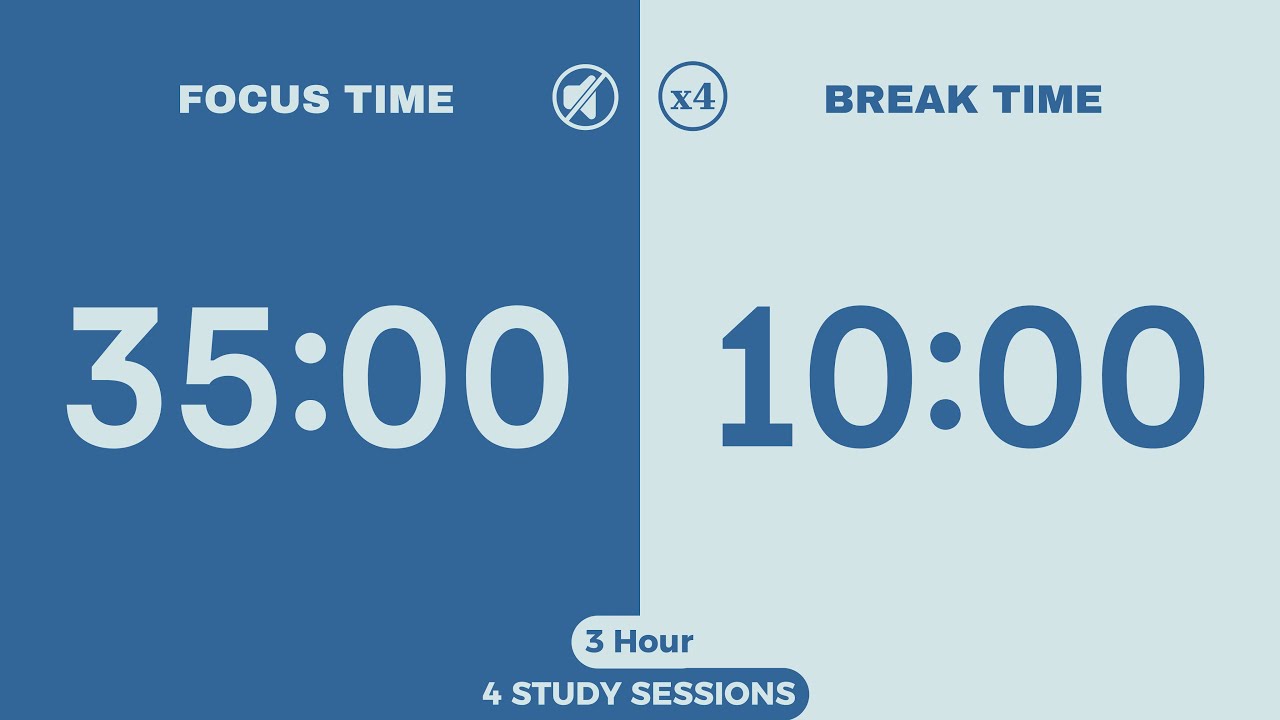 35/10 Pomodoro Timer ⏳ | 3 Hour | No Music | Study, Focus, ADHD, Deep ...