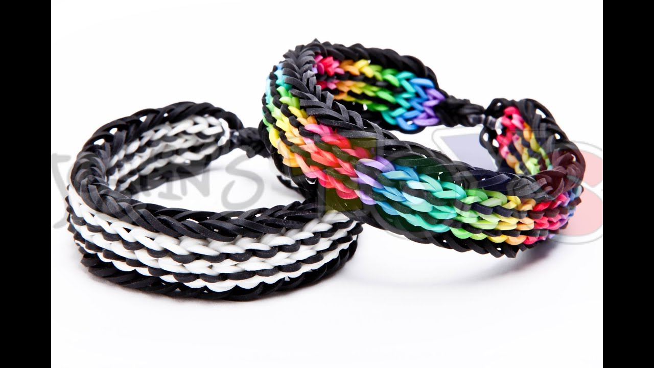 Rainbow With Black and White Stripes Rubber Band Bracelet Rainbow