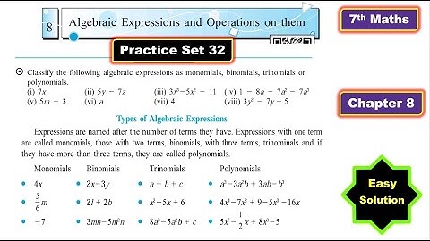 7th Std Maths Practice Set 32 Chapter 8 Algebraic Expressions and Operations on them
