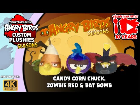 Angry Birds Custom Plushies Seasons: Halloween Candy Corn Chuck, Zombie Red, & Bat Bomb [4K]