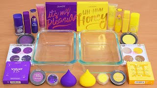 Purple Vs Yellow - Mixing Makeup Eyeshadow Into Slime Asmr