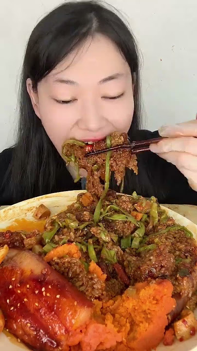 Bingxin MUKBANG ASMR : Too Much Braised Pork belly Noodles - Delicious 돼지 삼겹살 소금계란 조림 - 맛있어요 먹방