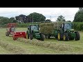 Rowing Up, Baling & Collecting Hay with John Deeres & Manitou - Small Square Bales - Hay 2019