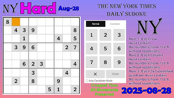 The New York Times Daily Sudoku 2025-08-28 Hard