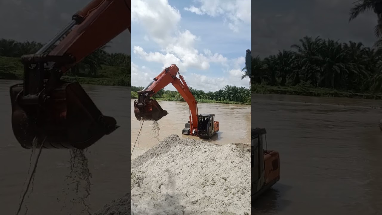Excavator Hitachi Estafet material pasir,Hitachi Excavators Sand material relay
