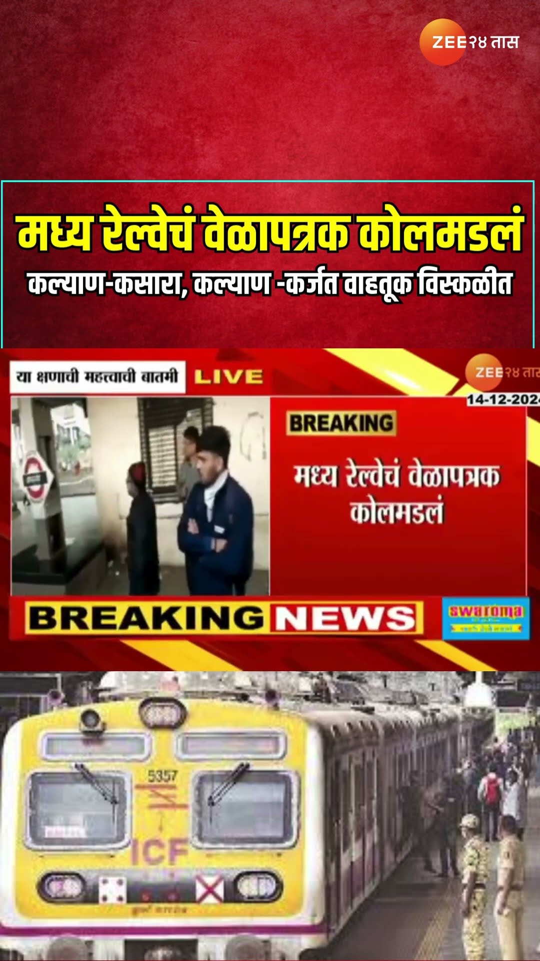 Central Railway | मध्य रेल्वेचं वेळापत्रक कोलमडलं, कल्याण-कसारा, कल्याण -कर्जत वाहतूक विस्कळीत