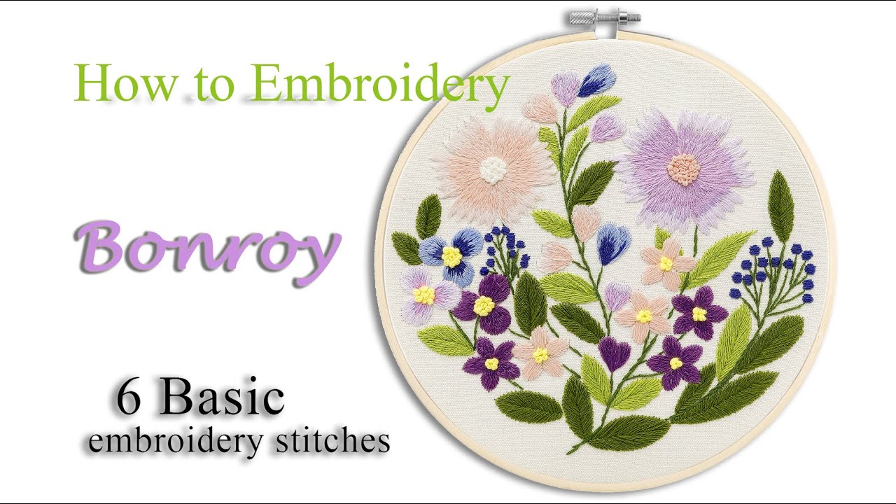 Hand Embroidery for flowers ‖ 4 basic and 1 advanced embroidery stitches by Bonroy FH4