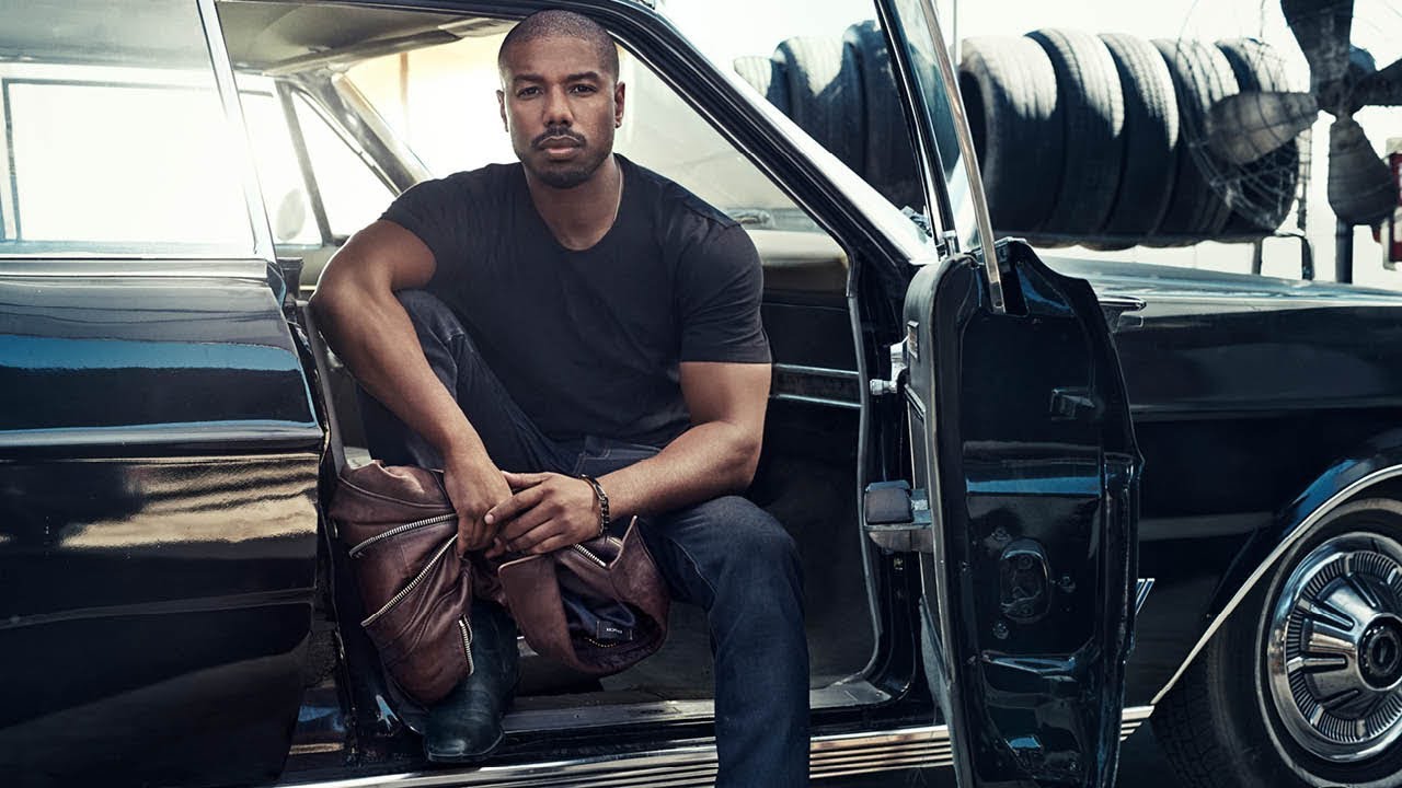 Michael B. Jordan in a navy velvet TOM FORD Shelton cocktail