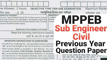 MPPEB Sub Engineer Civil Previous Year Question Paper,Sub Engineer/Draftsman Group 3 Recruitment 202