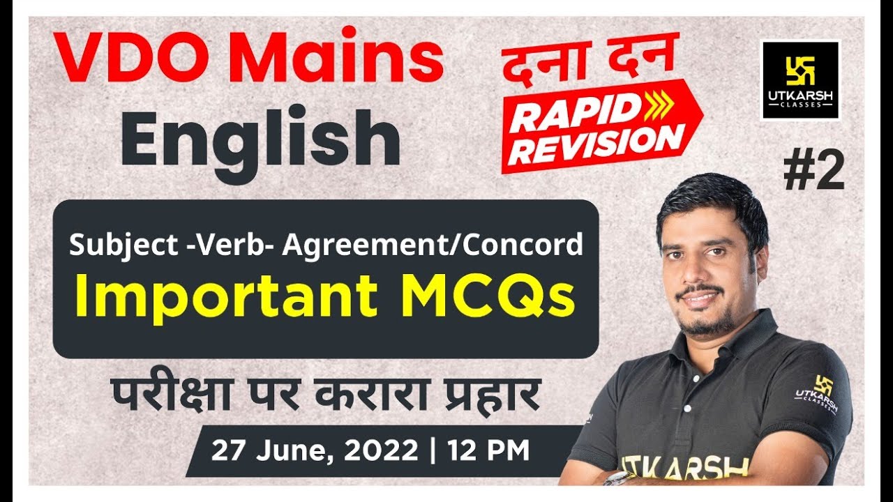 English (Subject-Verb-Agreement/Concord) |VDO Mains 2022 | Rapid Revision | Top MCQs | Lal Singh Sir