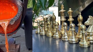 Hand making incredible brass chess set from scrapped metal!