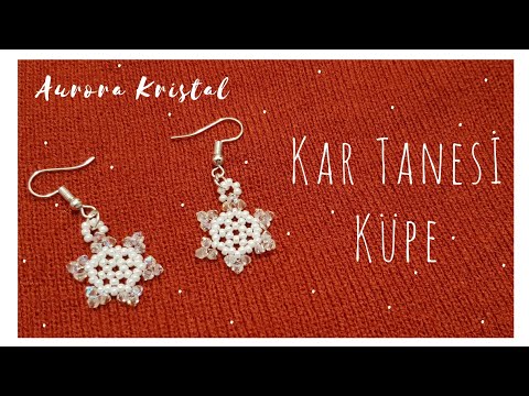 Kar tanesi küpe yapımı. Crystal beaded snowflake earrings making. Beads earrings beading tutorial.