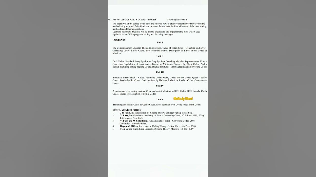 msc lll semester algebraic coding theory syllabus ccsu mathsbymansi