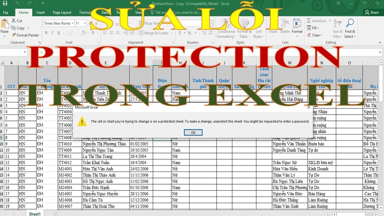 Sửa lỗi bảo mật trong excel - the cell or chart you're... - youtube