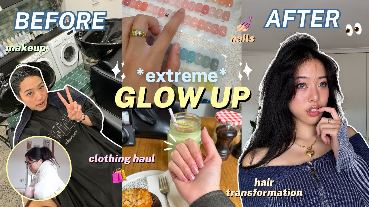 *EXTREME* GLOW UP WITH ME 💅🏼 hair transformation, nails, clothing haul ...