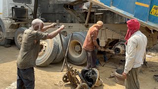 Truck broken axle in rear axle tube during overload | Indian truck mechanics