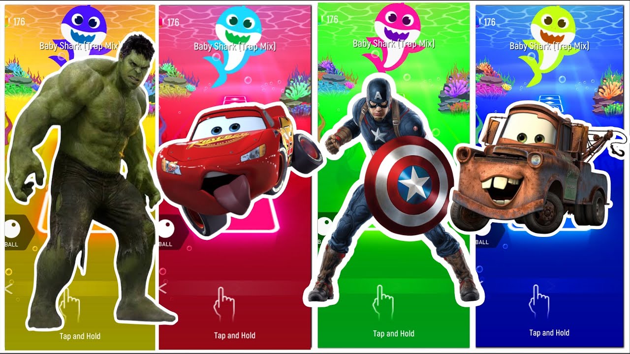 Hulk 🆚 Lightning McQueen 🆚 Captain America 🆚 Master 🎶 Cover Battle - Tiles Hop edm rush