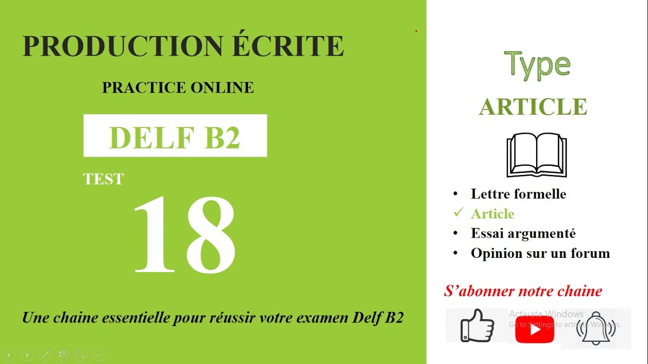 DELF B2 - Production écrite [Test 18] - ARTICLE - "ALLER AU TRAVAIL À