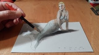 How to Draw a 3D Mermaid - Drawing Anamorphic Illusion - Vamos