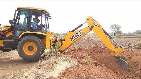 JCB Backhoe Machine installing Culvert Pipe in Drain and Felling Soil-JCB Road Construction 8892
