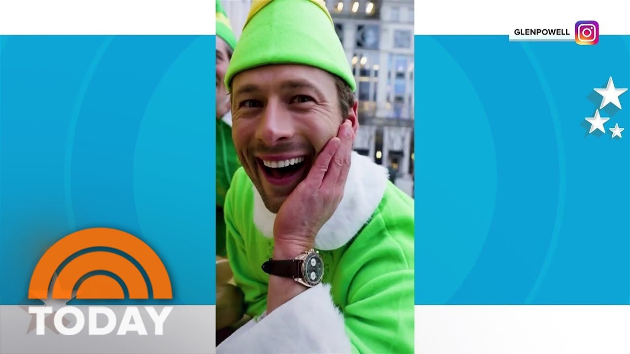 Glen Powell and His Family Wear Matching 'Elf' Costumes: Video