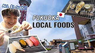 Fukuoka All 100 JPY Local Sushi, Seafoods BBQ, Market, Bay Area Hakata Tower Ep. 345