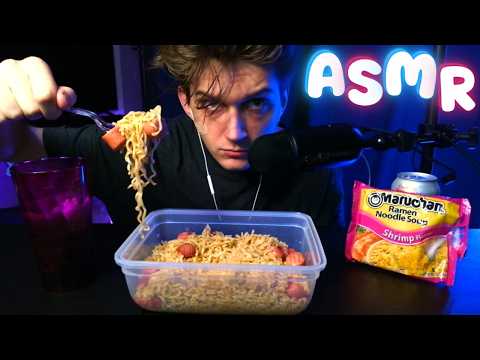 ASMR Eating Ramen Noodles With Hot Dogs & Cozy Whispered Rambling Storytime