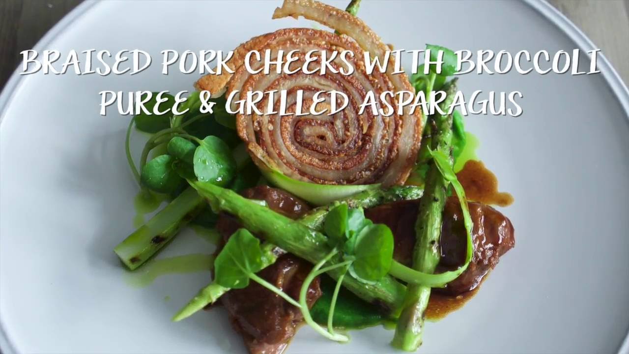 Paul Welburn's Braised Pork Cheek Raw with Grilled Asparagus and
