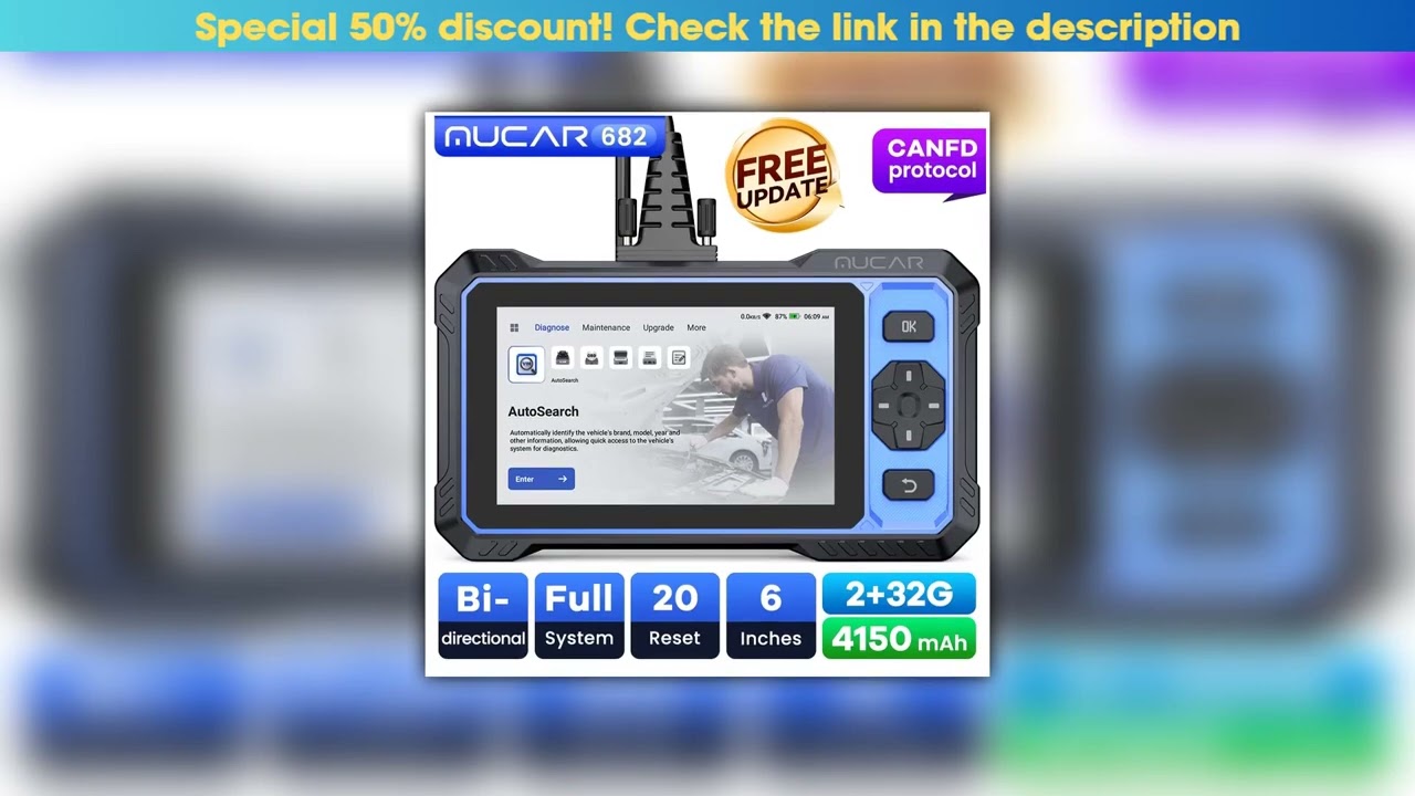 Today Only MUCAR 682 AI-Assisted Car Diagnostic Tool CANFD Bidirectional ECU Coding 20 Resets Full•