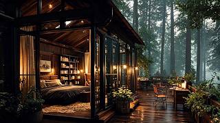 Hidden Rain Forest Cabin at Night | Relaxing storm Sounds