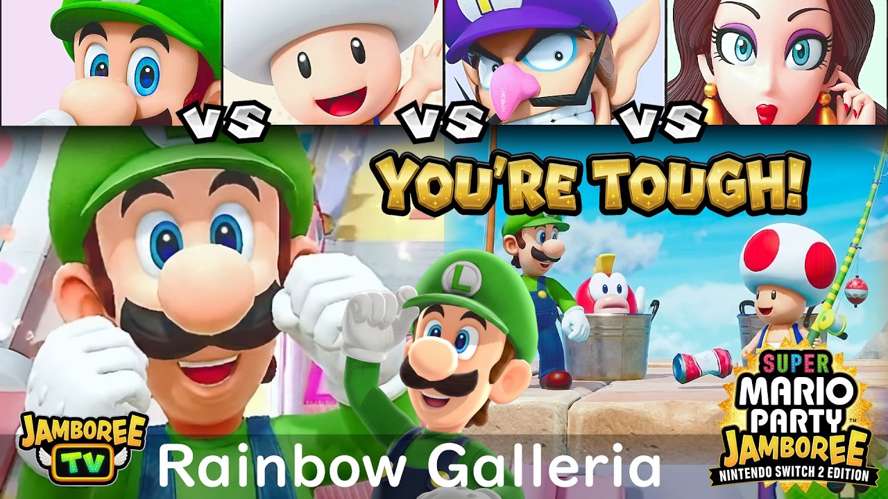Super Mario Party Jamboree TV Luigi vs Toad vs Waluigi vs Pauline in Rainbow Galleria