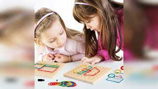 Overview: 2Pack Wooden Geoboard,Montessori Toy,Graphical Mathematical Education Toy for Kids wit...