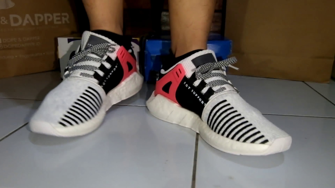 entrenador dinámica Alianza Adidas EQT Support 93/17 White Turbo Red ON FEET - YouTube