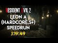 Resident Evil 2 Remake - Leon A (Hardcore) S+ Speedrun 1:19:49