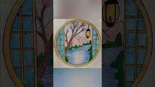 Easy aesthetic window scenery drawing| Easy art for beginners #viralart #artshorts #scenerydrawing