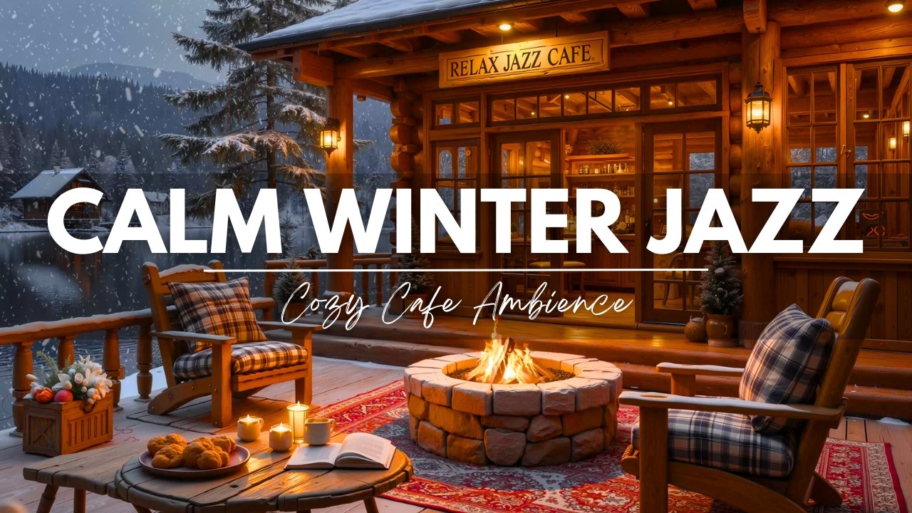 Calm Winter Jazz Music & Crackling Fireplace ⛄ Cozy Cafe Ambience with Soft Piano Jazz