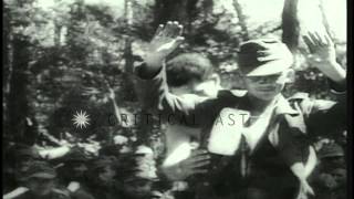 FFI soldiers and French civilians cheer and greet Allied forces as they advance i...HD Stock Footage