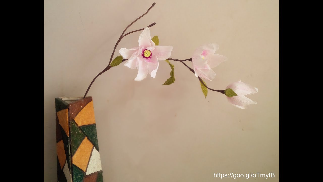 Magnolia flower with crepe paper _ craft tutorial