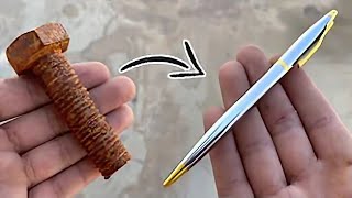 تحويل المسمار الي قلم | Turning Rusted Bolt into a Beautiful Bolt action BALL PEN