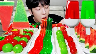 ASMR MUKBANG | Watermelon Desserts (Jelly, Strawberry Watermelon Tanghulu, Noodles Jelly, Ice cream)