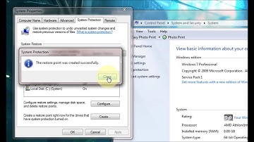 How to create a system restore point and change settings in Windows 7