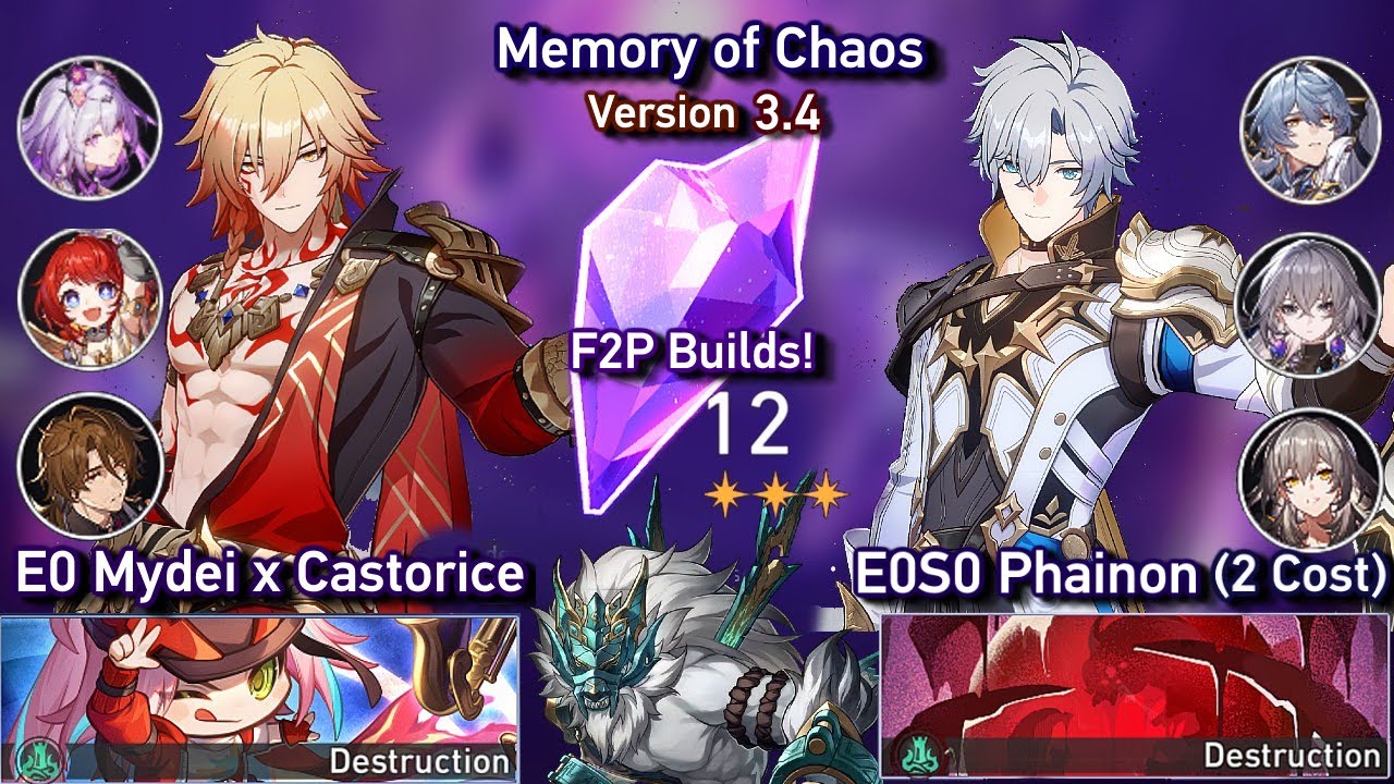 E0S0 Phainon & E0S0 Mydei Castorice | NEW Memory of Chaos 3.4 - Floor 12 3 Stars | Honkai Star Rail
