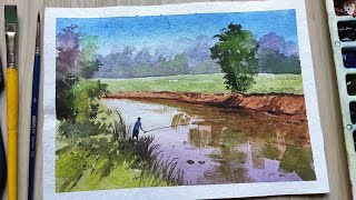 Beautiful Riverside Scenery Painting | Watercolor Painting Tutorial | Paint with David
