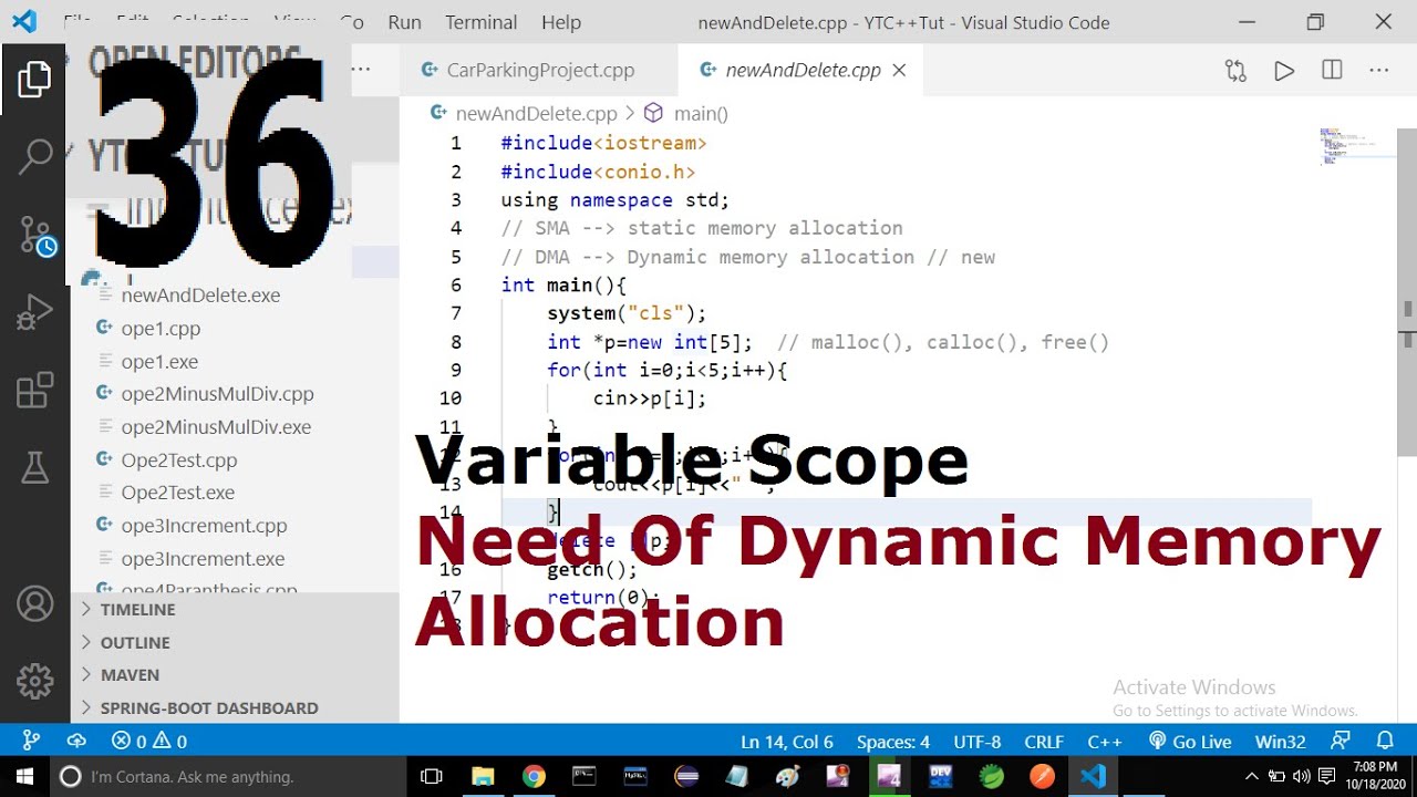 c++ tutorial | variable scope and understanding need of dynamic memory ...