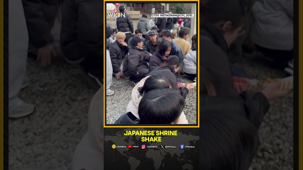 Japan Earthquake: Crowds watch Japanese shrine shake during powerful quake