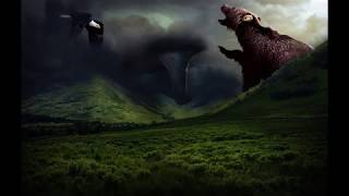 Photo Manipulation! Giants, giant bear and eagle. Storm and tornado.